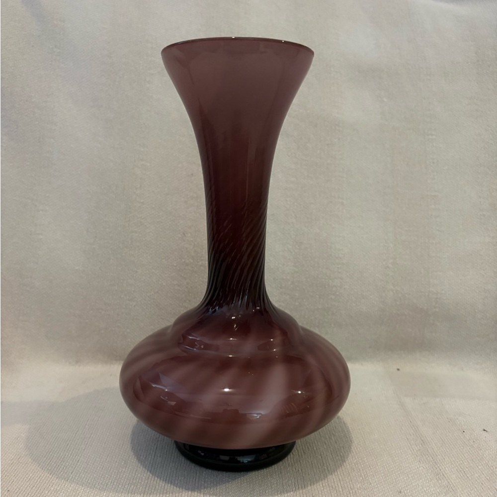 Elegant Italian Opaline Swirled Glass Vase - Rich Purple
